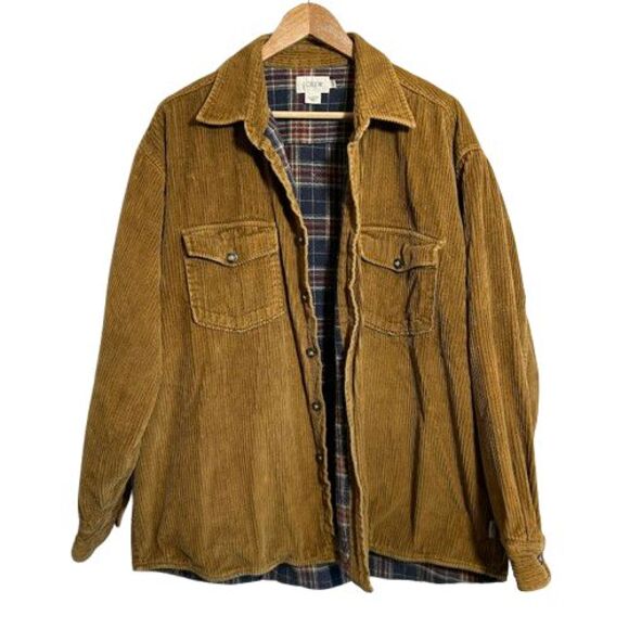 J.CREW Other - J.Crew Mens Corduroy Shirt Jacket L Brown Plaid Flannel Lined Cotton Heavy